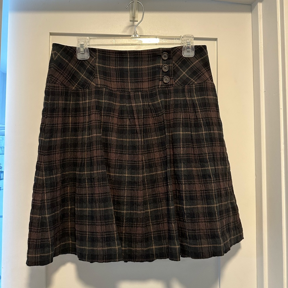 Plaid Button-Detail Mini Skirt